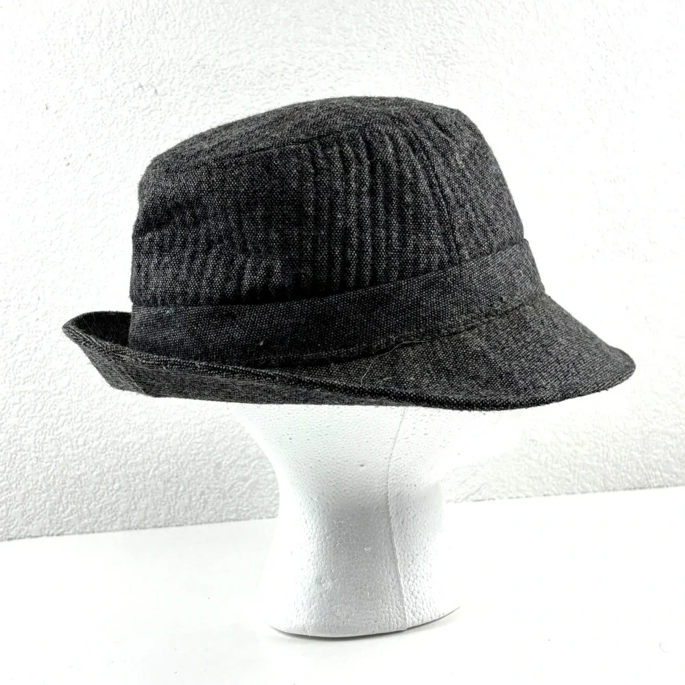 Vintage ACTWU Fedora Hat Mens Small Gray Tweed Union Made Feather Trim Excellent